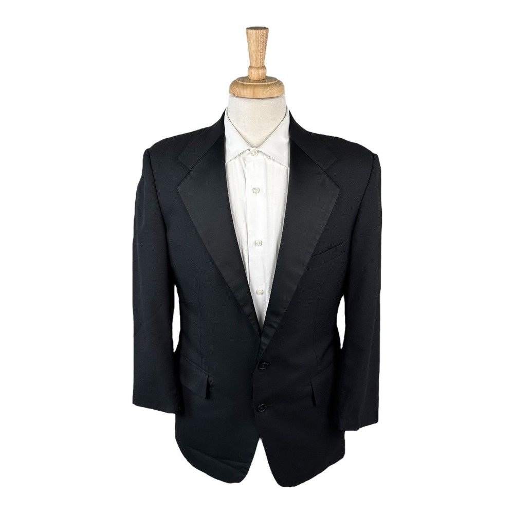 Polo Ralph Lauren VTG Black Pure Wool Satin Trim Tuxedo Jacket 42R USA Made
